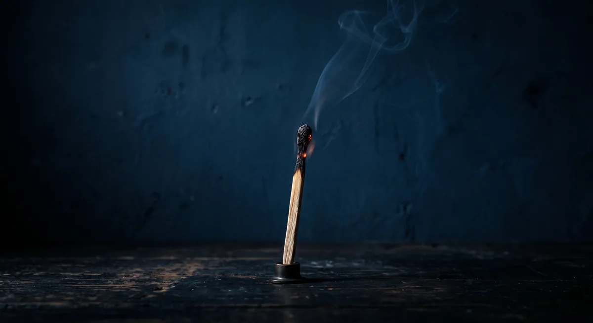 Cerilla recién apagada con un hilo de humo, metáfora del deseo que se apaga